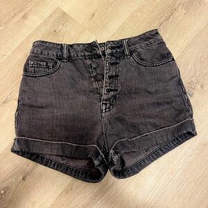 Dark Wash (Black) BDG Super High Rise Foxy shorts with button fly size 25